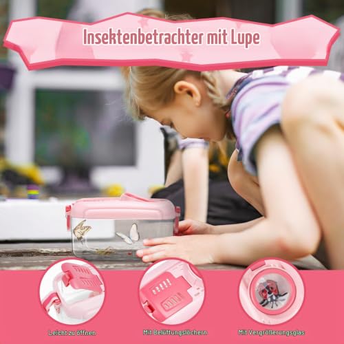 Funsland Forscherset für Kinder ab 4, Entdecker Set mit Insekten Beobachtungsbox, Lupenglas Kinder, Insektenfänger, 12 Gefälschte Insekten… – Ansicht 5