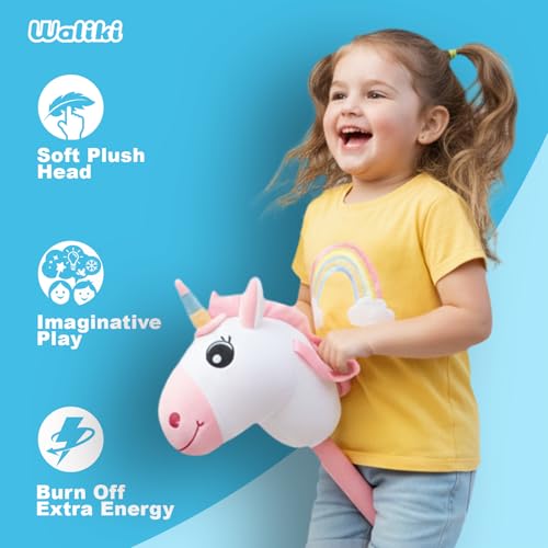 WALIKI Unicorn Stick Horse Toy for 2, 3, 4, 5, 6 & 7 Year Old Girls | Cute Birthday Gift for Little Girls | Pretend Play Pony for Toddlers & Preschoolers - Image 4