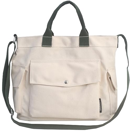 ABOUME Canvas Tote Bag for Women and Men Large Crossbody Bag Shoulder Bag Handbags with Multipocket for Travel, Work, Daily, Weiss/opulenter Garten, Large