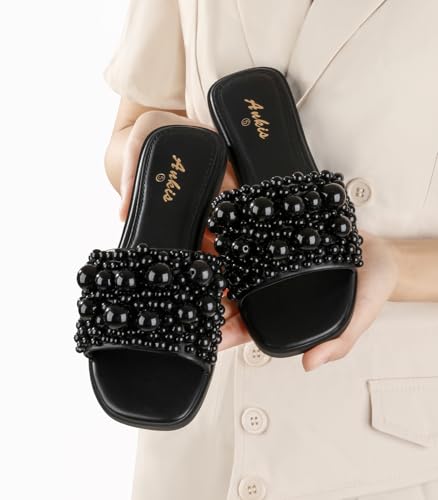 Ankis Black White Sandals Women Flat Sandals Comfortable Womens Slide Sandals Fashion Flat Sandals for Women 2025 Summer4