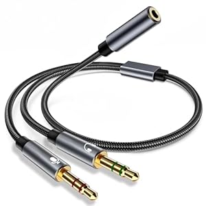 Audio Adapter Y Splitter, 3.5 mm Klinkenstecker Headset Mikrofon Audio Splitter 3, 5 mm Buchse auf 2 duale 3, 5 mm Stecker Aux Cable für Gaming Headset, Earphone, Speaker, Desktop, Laptop, PS5 PS4