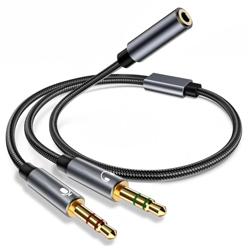 Avigers Adaptateur Jack Audio Stéréo 3,5mm, Audio Double Jack Adaptateur Splitter Y Micro Casque, 3.5mm Femelle à 2 Dual 3.5mm Mâle pour Gaming Headset,...