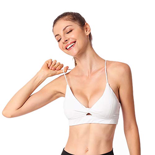 Sports Bra For Women Strappy Yoga Tops Cross Back Gym Clothes Cute Padded Workout Activewear(S,White) #TOP2