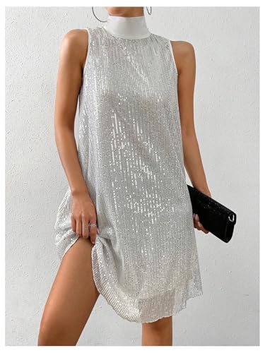 Image of Floerns Women's Sequin Sleeveless Tank High Neck Bow Shiny Party Dress