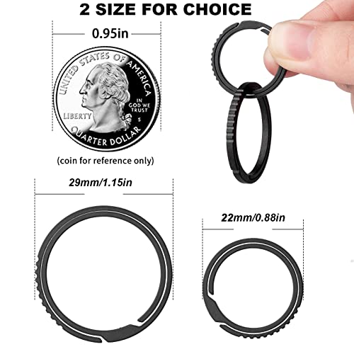 Image of TISUR Titanium Keychain Rings, Split Side Pushing Key Rings Heavy Duty Black Key Ring For Key Chain Carabiner Dog Tag Ring