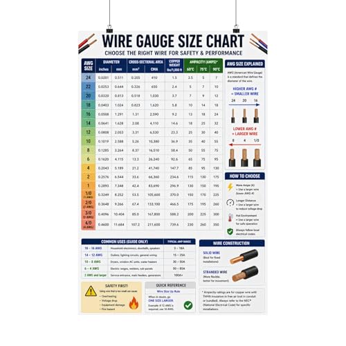 Wire Gauge Size Chart Poster Electrical Reference, AWG Chart