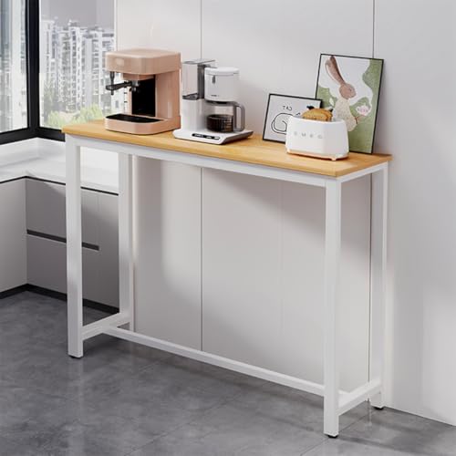 Hoshinoi コンソールテーブル スリム 玄関テーブル カウンターテーブル 木製 奥行20cm 細長いスリムテーブル 北欧風 玄関収納 棚付き ソファー裏 リビング 薄型 (ホワイト+ナチュラル, 1段-幅100cm)