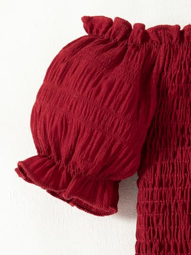 Image of Girls Outfits Puff Sleeves Off Shoulder Crop Tops and Ruffle Flared Hem Skirt Set Toddler Summer Clothes