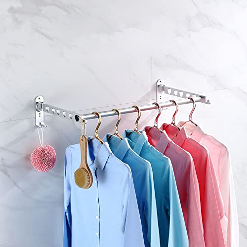 AWCPP Estante de Secado Montado en la Pared, Soporte de Pared de Secado de Lavandería con Ganchos para Colgantes Colgantes Ropa de Percha de Perchero, Ahorro de Espacio, para Lavandería Baño/Silver/10 Cover