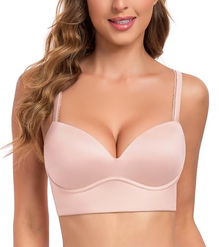 Lemorosy Women's Push Up Pullover Bra Wirefree Plunge Padding Plus Size Comfort Bralette(Pink,38B)