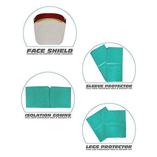 Image of Veera Personal Protection Disposable PPE Kit Coverall Suit with Face Shield - Green, Pack of 10