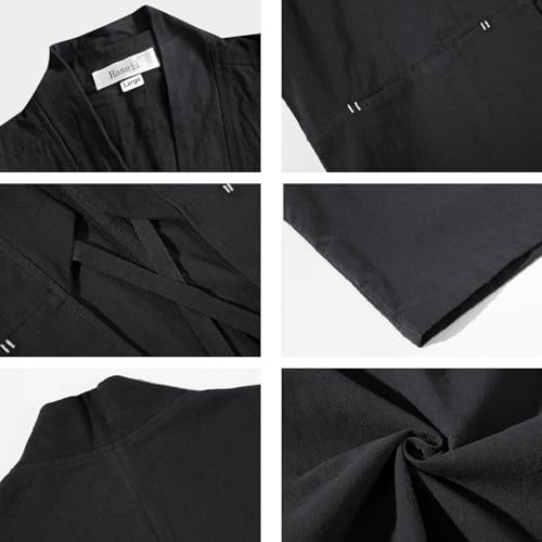 Haseil Men's Kimono Cardigan Japanese Jackets Casual Cotton 3/4 Sleeve Shirt Open Front Coat Lightweight Linen Outwear2