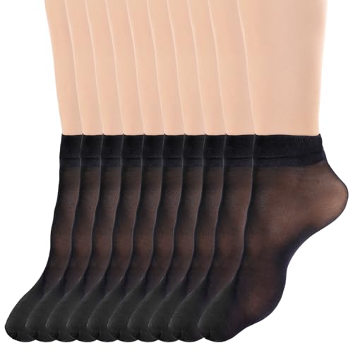 10 Pairs Women's Ankle Nylon Socks, Sheer Nude Black Summer Thin Soft Tight Hosiery Stylish Cool Socks for Women