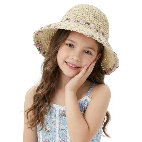 Sombrero de paja para niñas de 2 a 6 años con protección solar de playa