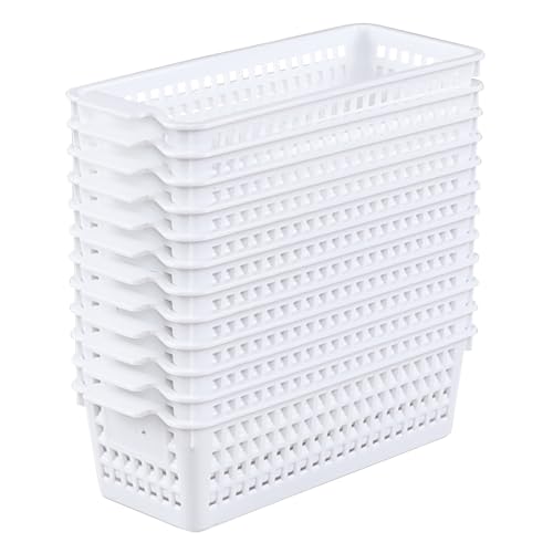 Hayixia White Slim Storage Basket Tray, Small Plastic Baske, Set of 12