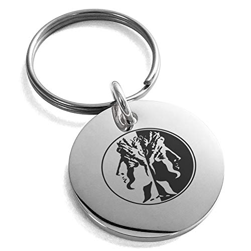 Tioneer Stainless Steel Janus Greek God of Beginnings Symbol Engraved Small Medallion Circle Charm Keychain Keyring