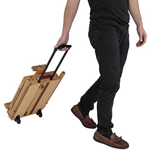 Creative Mark Monet Wooden French Easel & Sketchbox, Lightweight (12 Lbs), Portable, Rolling Wheels, Wood Artist Paint Palette, Telescope Handle, For Outdoor Paintings And Plein Air Up To 32" - Walnut #TOP3