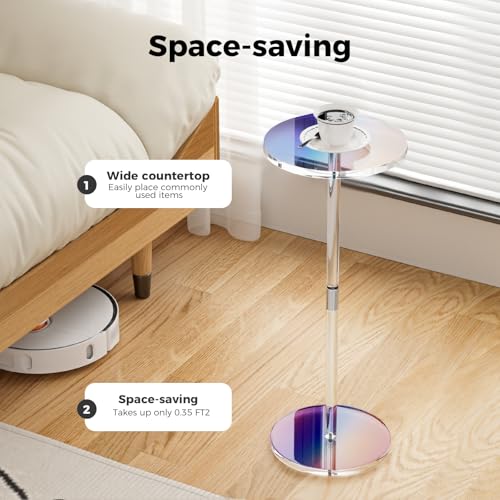 HuiDao Acrylic Side Table, Iridescent Drink Table for Small Spaces, 10" L x 10" W x 21.3" H, Round End Table for Living Room, Bedroom, Office, Easy Assembly - image 2