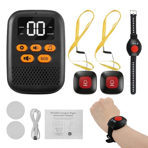 Sistema di chiamata di emergenza per anziani, wireless, per badanti, anziani, cercapersone con allarme, ricaricabile di tipo C, pulsanti di avviso per chiamate anziane, ricevitore cercapersone con