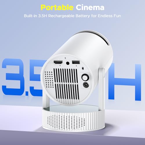 Image of Mini Projector with WiFi and Bluetooth, Built-in Rechargeable Battery Support 4K Auto Keystone 220 Rotation, Outdoor Movie Smart Projector for Bedroom /Home Cinema Compatible w Phone /TV Stick /HDMI /USB