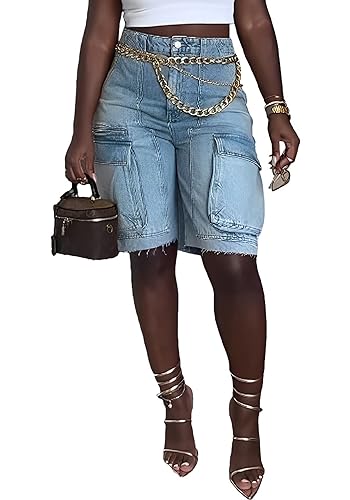 NRTHYE Women's Denim Cargo Shorts Casual Bermuda Shorts High Waisted Fashion Casual Jean Shorts
