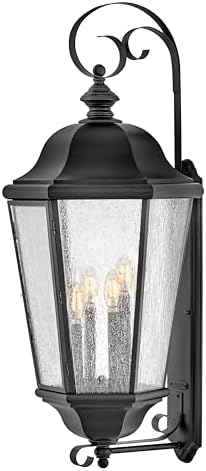 Hinkley Edgewater Outdoor Extra Large Wall Mount Lantern, Clear Seedy Glass, Aluminum, Black Finish