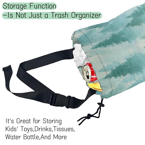 Image of Foggy Forest Car Garbage Bag,Watercolor Forest Waterproof Small Car Trash Bag Hanging Back of Seat,Drawstring Hanging Car Trash Bag with Adjustable Buckle for Car Accessories