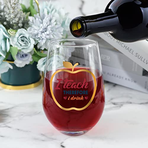 Teacher Gifts, I Teach Therefore I Drink Funny Wine Glass For Teacher Women And Men, Unique Thank You Teacher Appreciation Gift Birthday Thanksgiving Gift For Teacher, Funny Teacher Wine Glass 17 Oz #TOP3