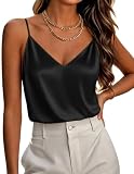 Zeagoo Womens Camisole Tank Tops V Neck Silk Satin Cami Loose Sleeveless Blouses Tank Shirt Black