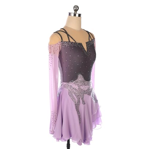 DIJITOO Vestido de patinação artística, fantasia de desempenho de competição com tiras cruzadas de s