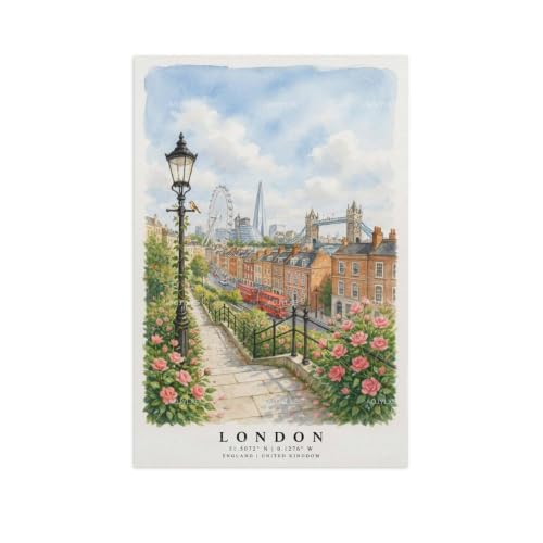 Poster de voyage aquarelle de Londres vintage grand format 60x90 cm