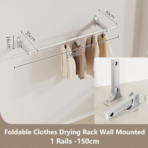 Perchero de aluminio 150cm para colgar ropa de pared plegable 7
