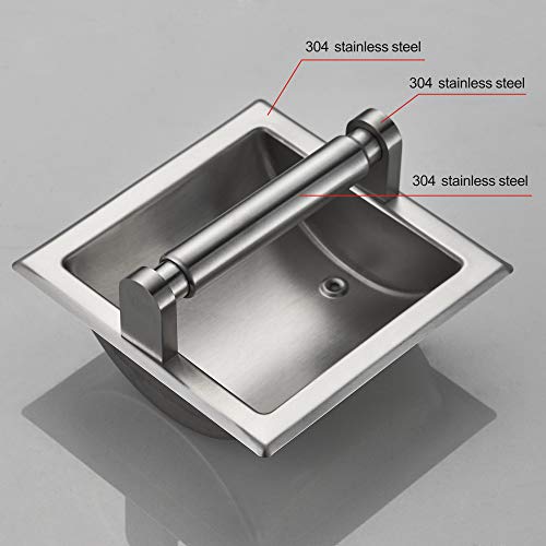 JunSun Brushed Nickel Recessed Toilet Paper Holder Wall Toilet Paper Holder Recessed Toilet Tissue Holder Stainless Steel Toilet Paper Holder - Rear Mounting Bracket Included