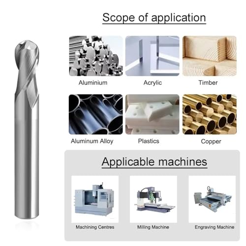 Image of Carbide Ball Nose EndMill HRC55 Double Edge 2 Flute TiAiN Coating Tungsten Steel Milling Cutter for Aluminum Wood HRC55 R0.5-R6.0 Series 11pcs Set