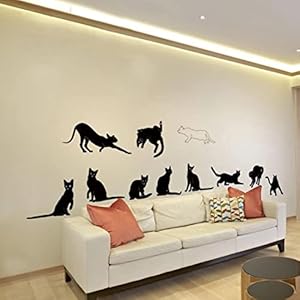 Rjjrr Zwarte schattige katten muursticker voor woonkamer mode kunst muur slaapkamer woondecoratie zachte achtergrond…