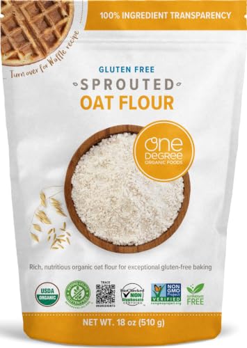 One Degree Organics Organic Sprouted Oat Flour, 18oz | Whole Grain Baking Flour, Glyphosate-Free, USDA Organic, Gluten-Free, Non-GMO, Vegan, Kosher, White Flour Alternative