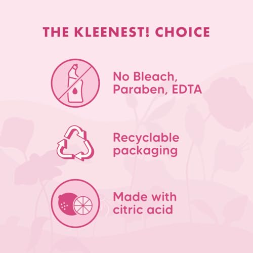 Image of Kleenest Advanced Toilet Cleaner Liquid, Rose - 1 litre| Thick Formula with Natural Citric Acid| Limescale Remover| Removes 99.9% germs| Provides Long Lasting Freshness| Bleach Free