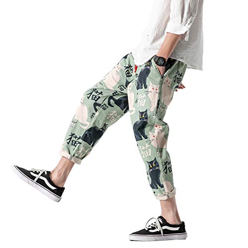 PRIJOUHE Men's Casual Capri Pants Elastic Waist Wide Leg Loose Baggy Harem Pants Breathable Summer Beach Pant4