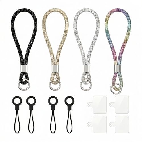 4 cordones de diamantes para teléfono con pestañas de sujeción para colgar muñeca