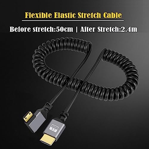 chenyang Mini HDMI Stretch Coiled Cable HDMI 2.0 to Mini HDMI 90 Degree Right Angled 4K 60hz Extension Cable