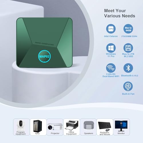 Image of Mini PC, Mini Computer with Celeron N4500 4GB DDR4 128GB M.2 SSD, Mini Desktop Computer with Fan, 4K UHD Triple Display /Dual DDR4 /Dual SSD /BT /Wifi /RJ45 /DP /Type C
