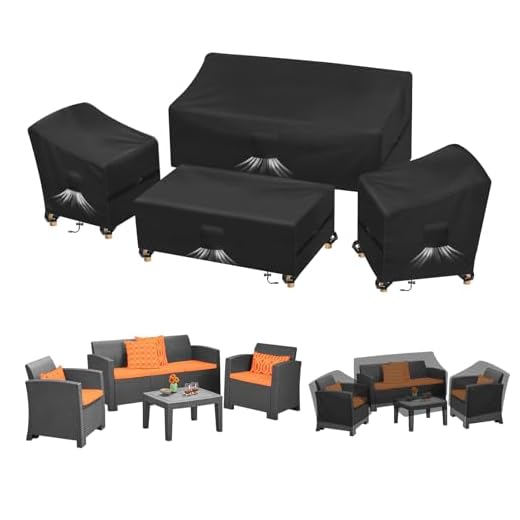 Kovshuiwe Patio Furniture Covers,4-Piece Outdoor Veranda Patio Garden Furniture Covers Set Waterproof - Upgraded 420D Heavy Duty Oxford Fabric Rattan Furniture Cover for Chair Sofa(Black)