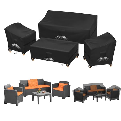 Kovshuiwe Patio Furniture Covers,4-Piece Outdoor Veranda Patio Garden Furniture Covers Set Waterproof - Upgraded 420D Heavy Duty Oxford Fabric Rattan Furniture Cover for Chair Sofa(Black) by Kovshuiwe - Used condition - US$34.23