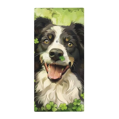 MoBlinko Dog St. Patrick's Day Bathroom Hand Towels Border Collie Dog Smiling Absorbent Yoga Gym Face Towels Soft Fingertip Towel for Kitchen Hotel Home Decor 14 X 28 in
