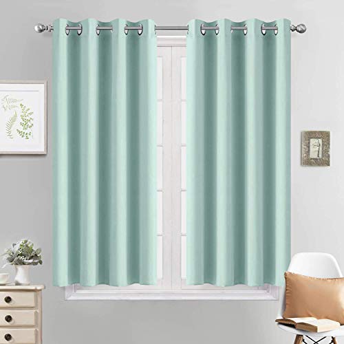 Yakamok Aqua Blackout Curtains, Thermal Insulated Light Blocking Blackout Drapes for Living Room(52Wx45L,2 Panels)