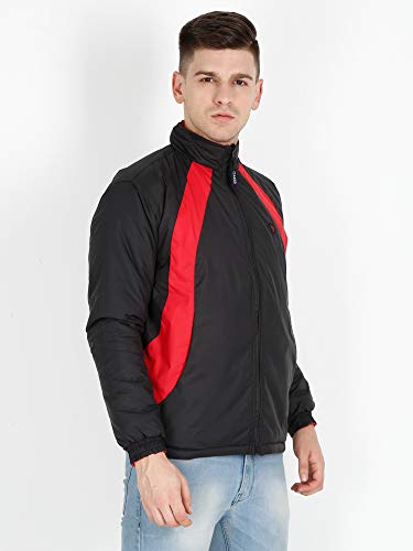 Image of VROJASS Men VROJASS Jackets for Men Stylish Puffer Winter Jacket For Men Standard Length Jacket Man Full Sleeves Bomber Jackets for Man Black With Red Solid Jacket