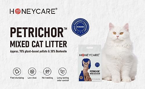 HONEY CARE Petrichor Mix Cat Litter I Tofu Cat Litter I Nature Plant-Based Pellets and Bentonite Sustainable Cat Litter I Low-Dust Qucik Clumping Superior Odor Control, 6 Lbs