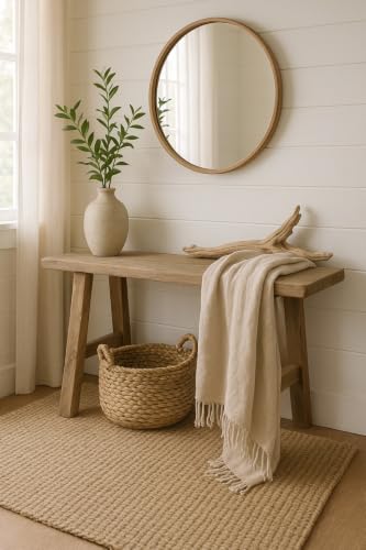 Image of Artissance 35 inch Long 10 inch Wide Elmwood Bench, Natural Wood