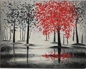 DRW - Cuadro Estilo Lienzo con Bastidor de Madera Decorado con un Bosque con árboles Rojos y Negros