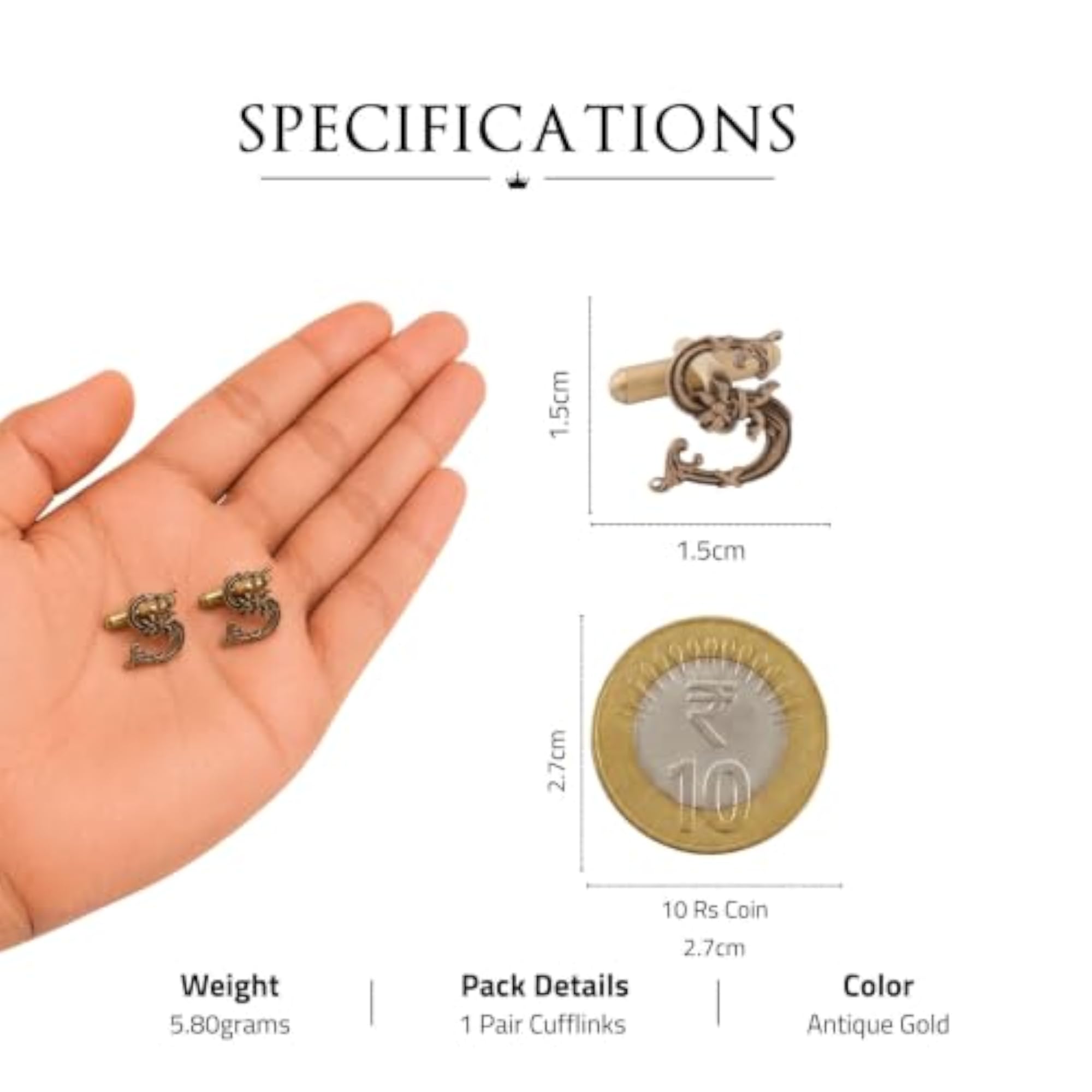 Brass Royal Alphabet S Cufflinks for Men